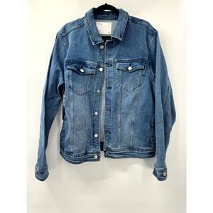 Five Four Bridge FFLA Denim Trucker Jacket Men's Medium Blue Pockets Long Sleeve